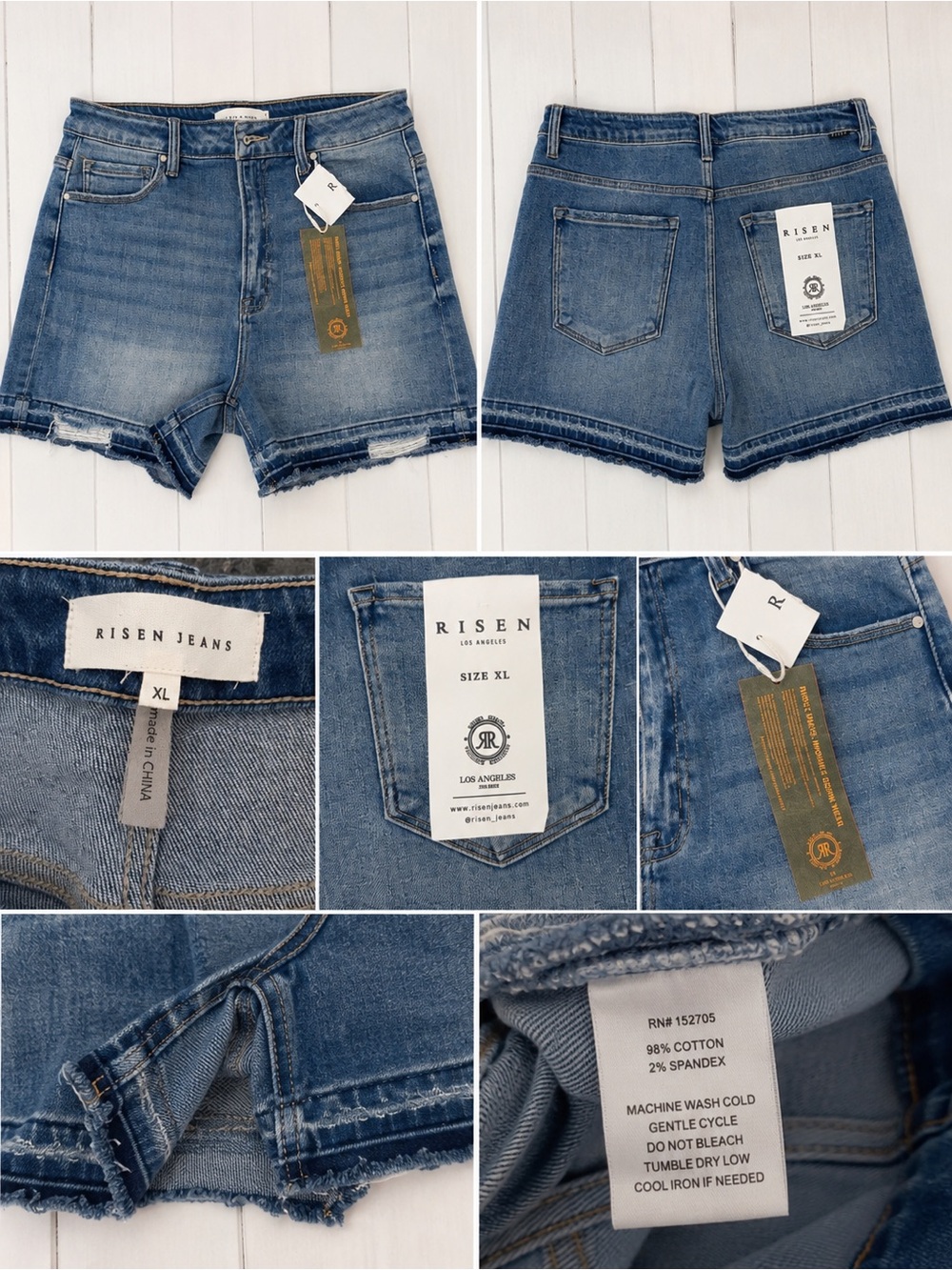NWT Risen Jeans XL High Rise Distressed Denim Shorts Frayed Hem Stretch